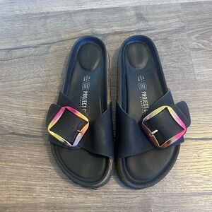 Project Cloud Black Buckle Sandals